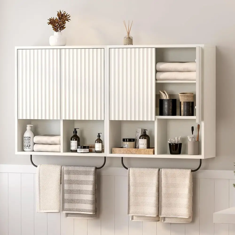 

Набор настенных шкафов Luted Wall Cabinet Set o 2, деревянный шкафчик для ванной комнаты с 2 дверцами, регулируемыми полками и вешалкой для полотенец, настенное крепление L