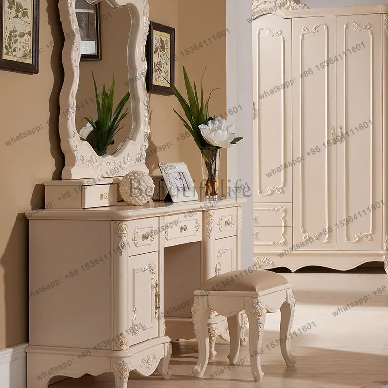 European dressing table bedroom solid wood carving flower paint makeup table