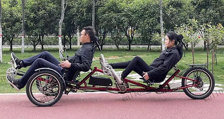 500W Electric Tandem Recumbent Trike | 2-Person E-Trike | Pedal Assist Low-Step Adult Seniors