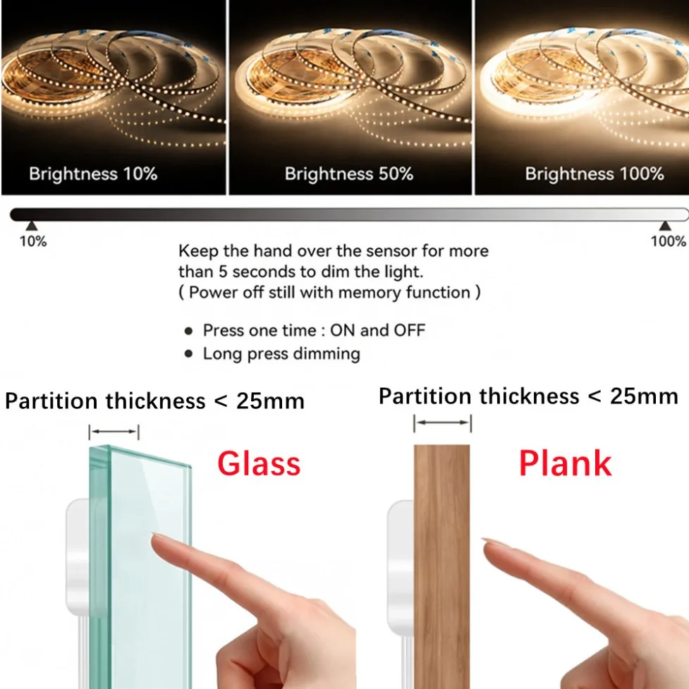 SMD LED Strip Light 120LED/M Touch Sensor Sync Control 1-6Pcs for Under Cabinet Display Case Walnut Acoustic Wall Panel Lighting