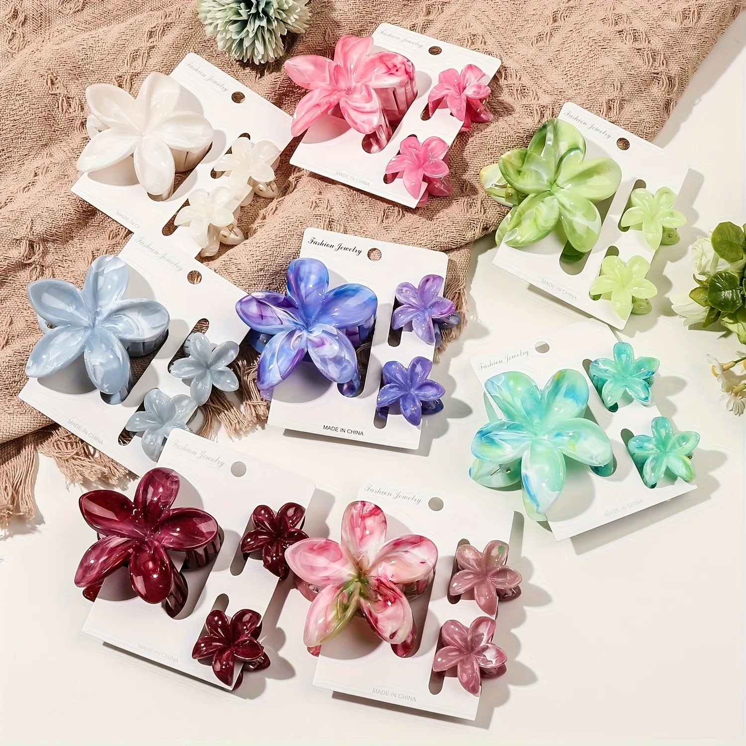 3 قطعة Y2KNiche شخصية فريدة من نوعها نمط الرخام المخلوطة البيض زهرة انتزاع كليب الدوبامين الراقية الشعور القرش كليب اكسسوارات للشعر #3