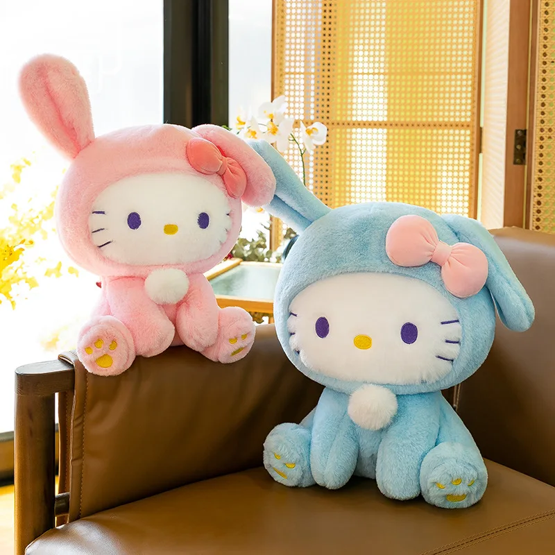 Boneka merek Anime Sanrio Hello Kitty boneka emas hitam Kuromi Melody Cinnamoroll boneka mewah cocok untuk hadiah ulang tahun anak perempuan