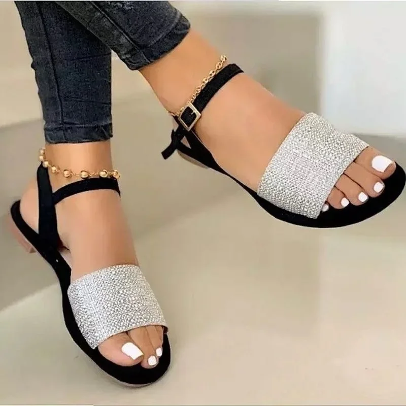 Women\'s Sandals 2024 New Summer Flats Ankle Strap Casual Roman Shoes Ladies Open Toe Gladiator Fashion Woman Sandals Zapatos