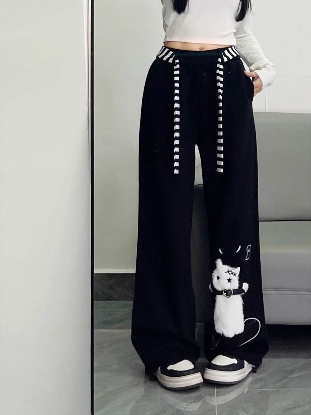 

plus Size Women's Thiened Fce Lined Wide Leg Casual Pants Autumn Winter Bla Sports Trousers Comfortable Cartoon De...