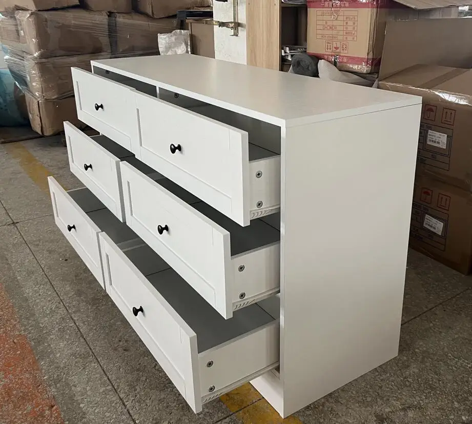 xx-Modern Oak White 6 Drawers Chest Cabinet Bedroom Dresser Wooden Living Room Cabinet Chest