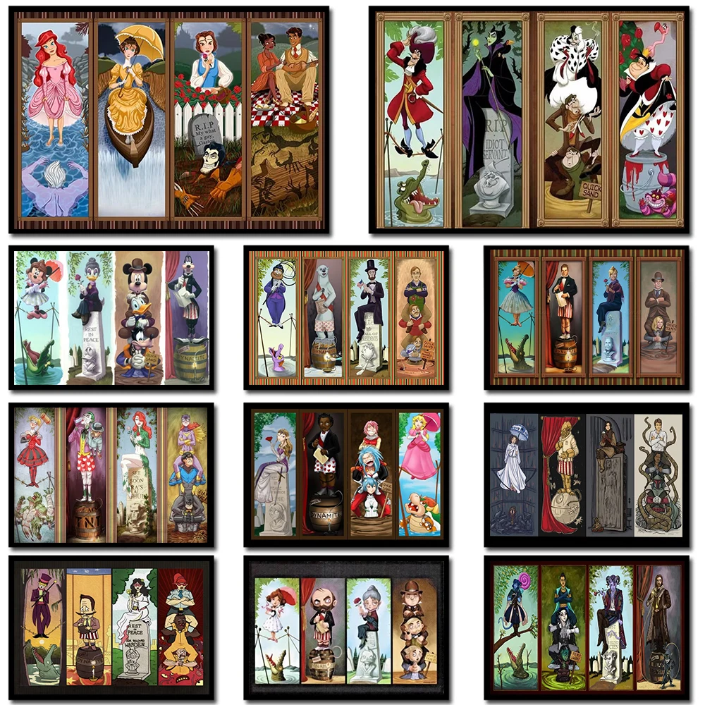 AZNM Disney The Haunted Mansion - Cuadros decorativos de personajes en lienzo sin marco para sala de estar, dormitorio, decoración del hogar