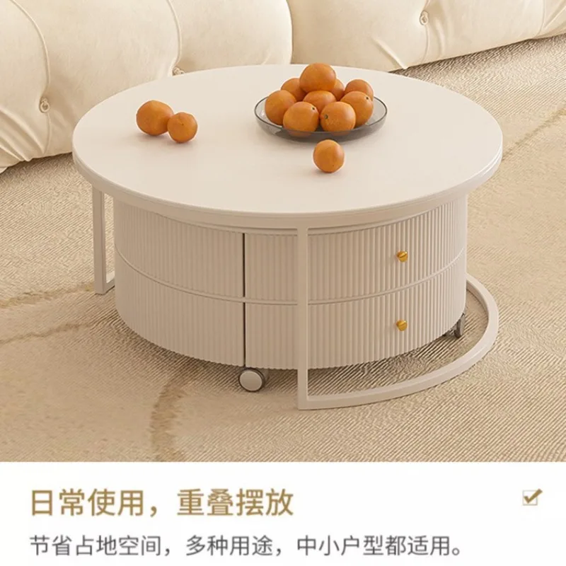 طاولة قهوة كريمية للرياح، شقة صغيرة فاخرة، بلاطة صخرية مستديرة، غرفة معيشة منزلية مع أدراج، طاولة قهوة قابلة للإزالة