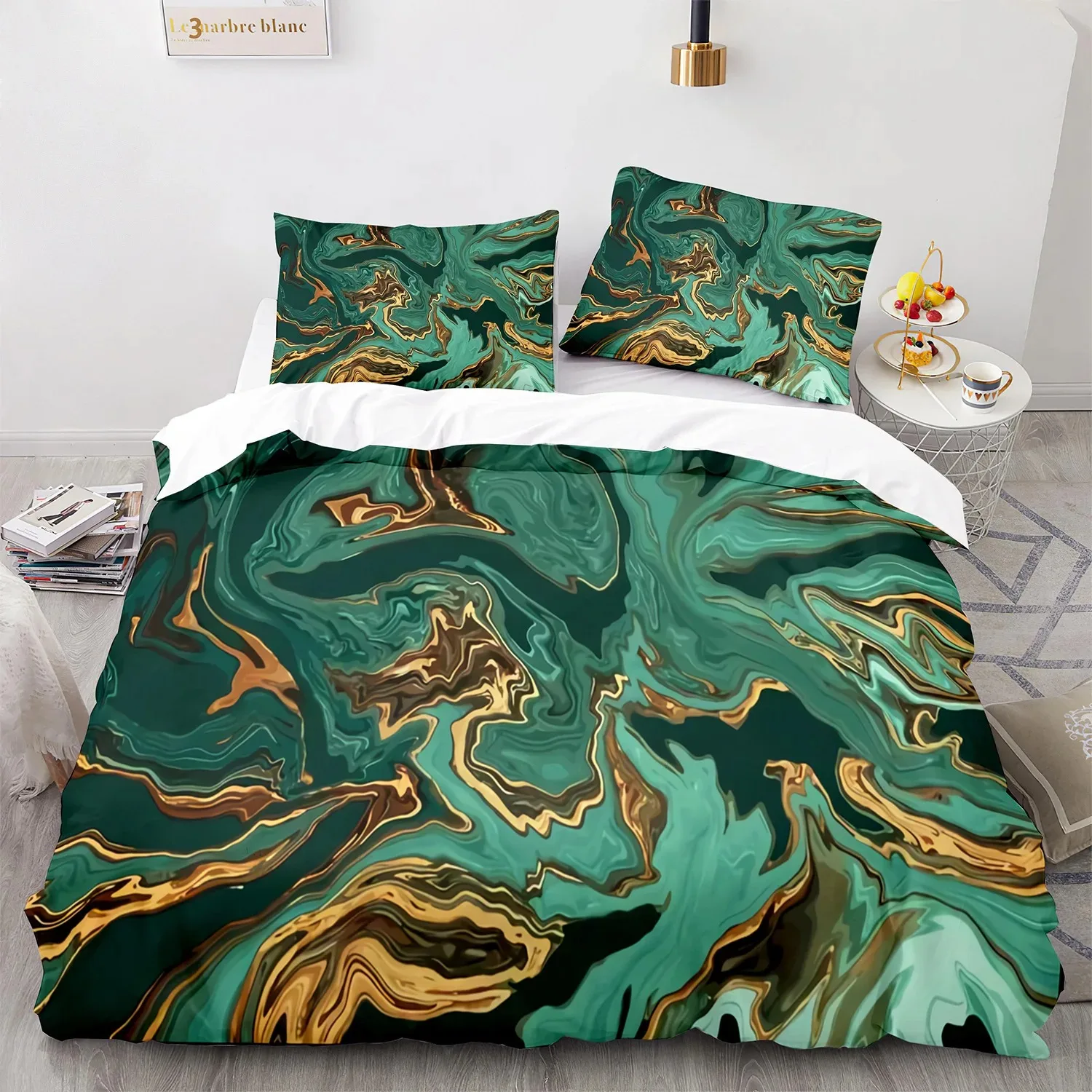Black Gold Metallic Marble Duvet Cover Set Queen_King_Full_Twin Size Foil Print Glitter Bedding Set For Teen Boy Girls Men Women