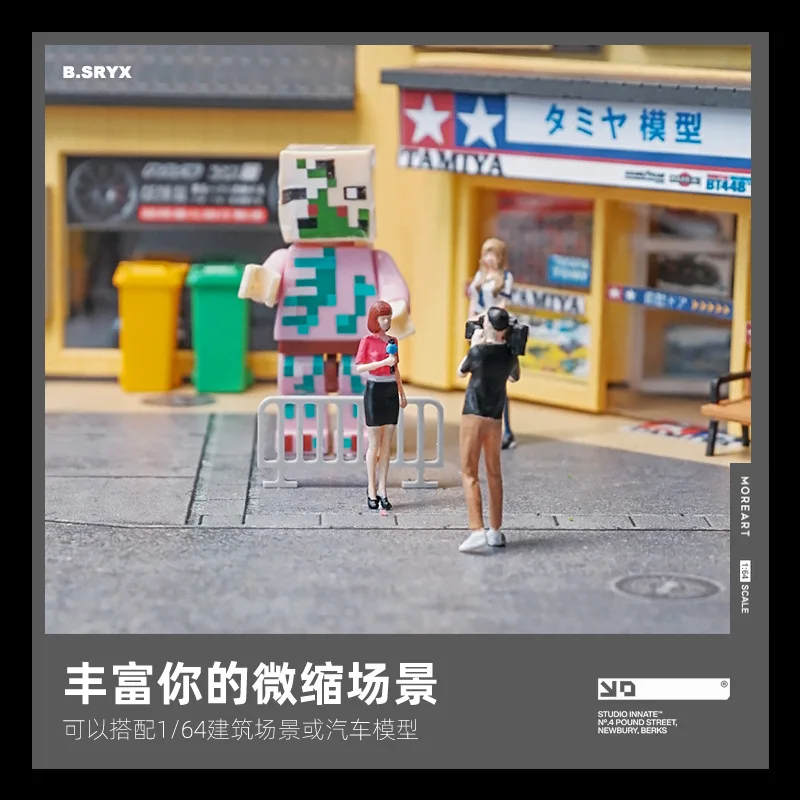 Figuras em miniatura pintadas 1/64 jornalista fotógrafo transmissão ao vivo cena estatueta modelo fotografia criativa adereços bonecas