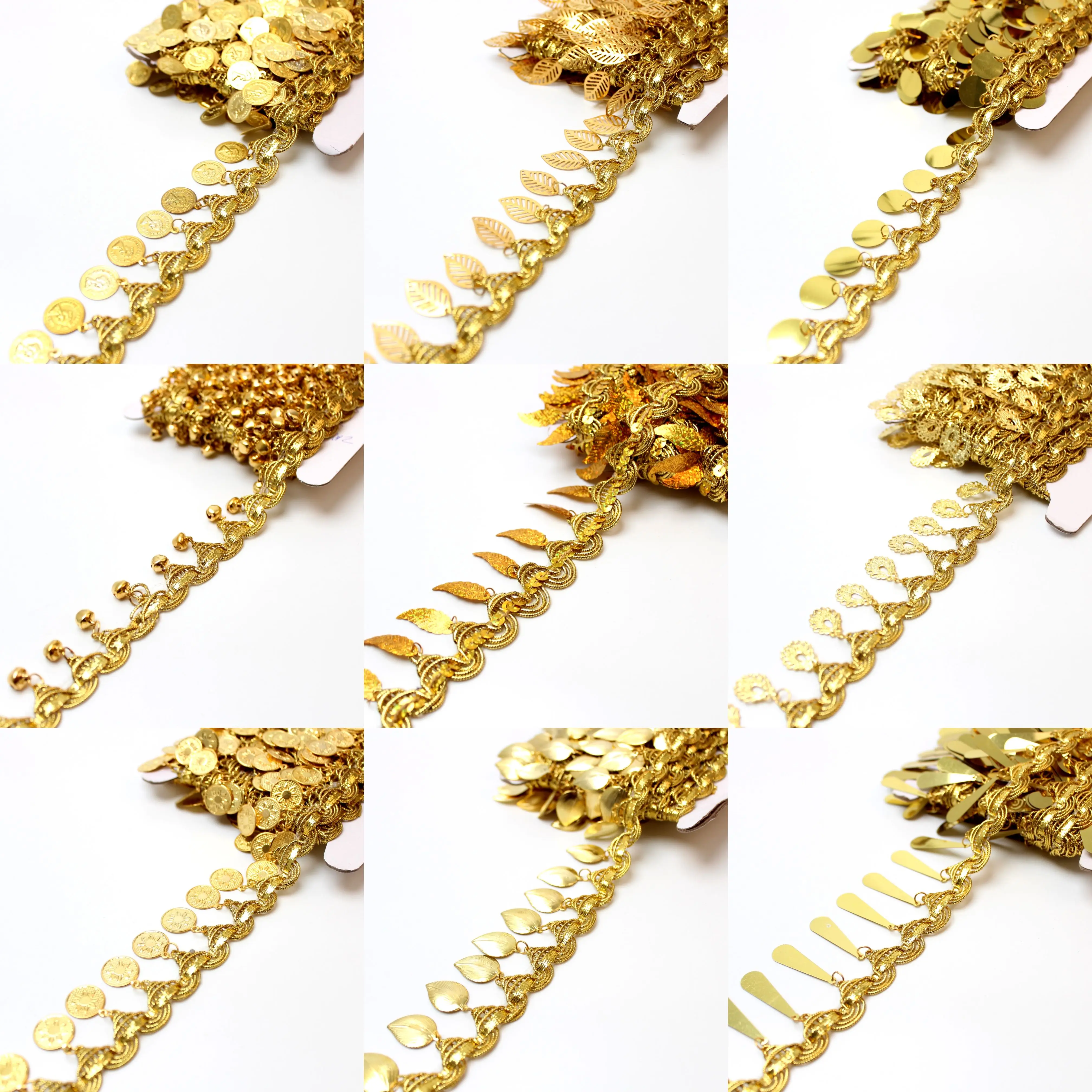 1Yard Gold Silver Pendant Lace Ribbon Trims For Stage Performance Party Cosplay Wedding Clothes DIY Sewing Garments Accessories