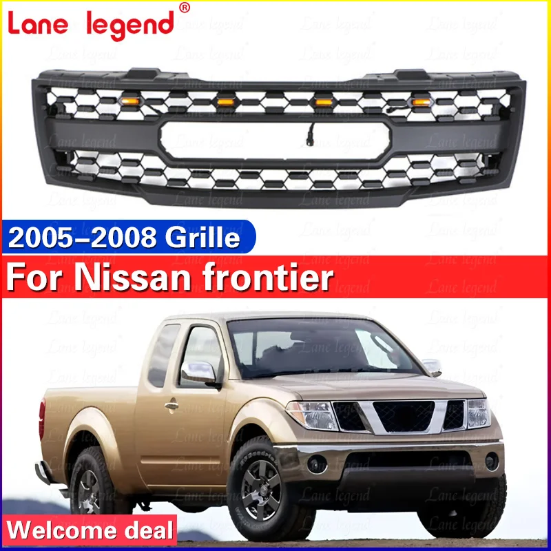 Auto Parts Front Grille With Light And Letters Fit For Nissan Frontier 2005-2008 ABS Racing Grill Upper Grid Car Bumper Grilles