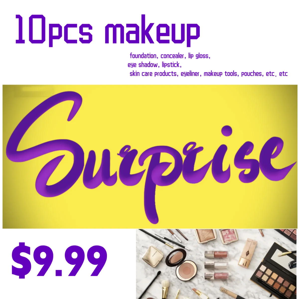 

10pcs brand Make Up Cosmetics Kit gift Eyeshadow LipStick Eyebrow lipbalm highlighter Sent Randomly big surprise makeup set