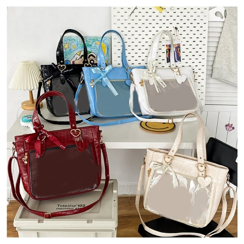 E74B PU Handbags Shoulder Bags Underarm Bag Transparent Bag Purse Travel Carrying Bag