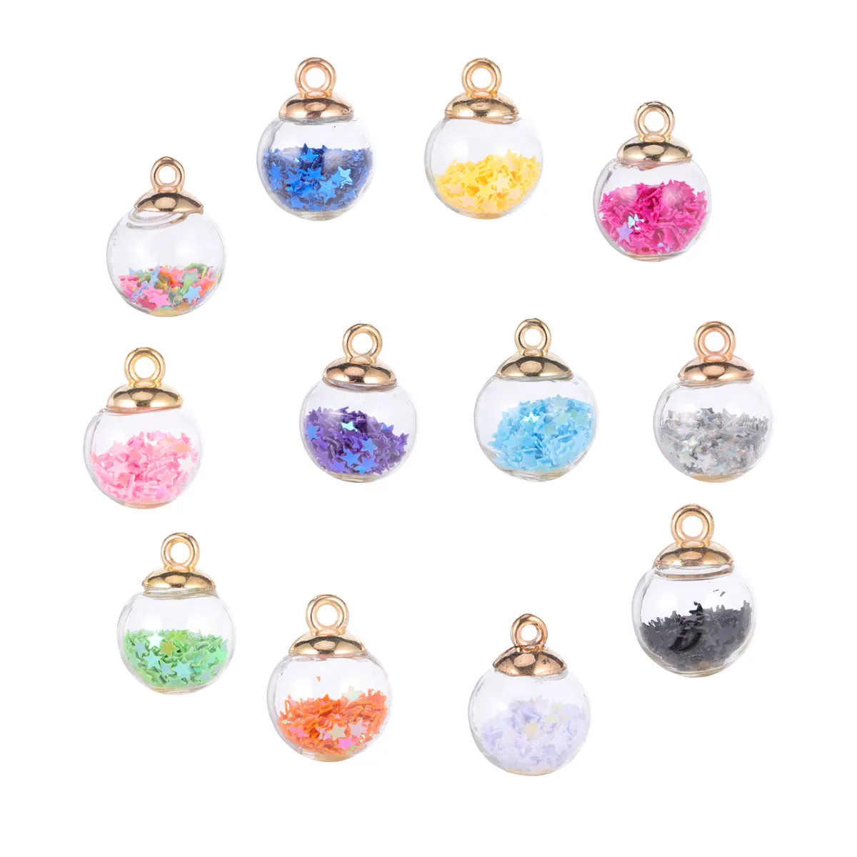 34 Piezas de Dijes Colgantes de Bola de Cristal en Forma de Estrella, Mini Globos Transparentes con Lentejuelas Brillantes, Suministros de Joyería Coloridos para Pendientes y Collares