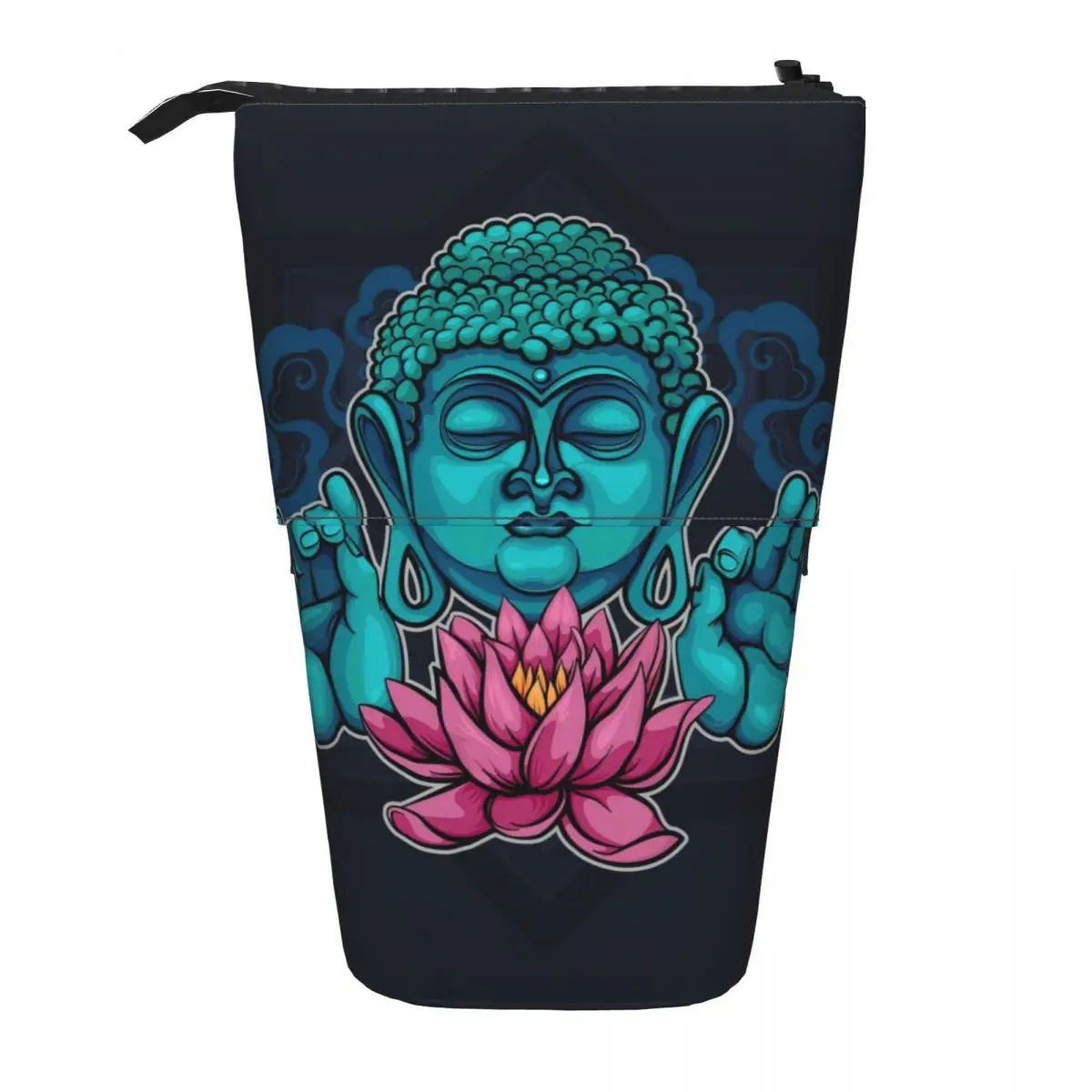 

Shows Buddha Sutra And The Lotus Pen Box Student School Zipper Pen Bag Pencase Vertical Retractable Pencil Case