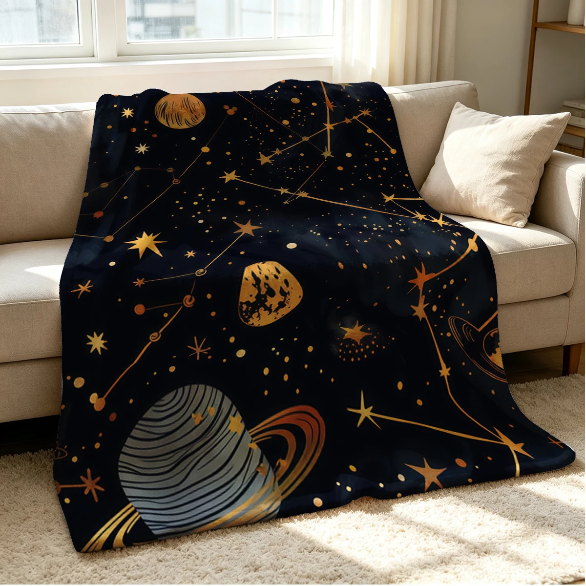 Cosmic Orbit Flannel Blanket Warm Soft Halloween Christmas Couch Warm Cozy Decorative Decor Gift for All Season