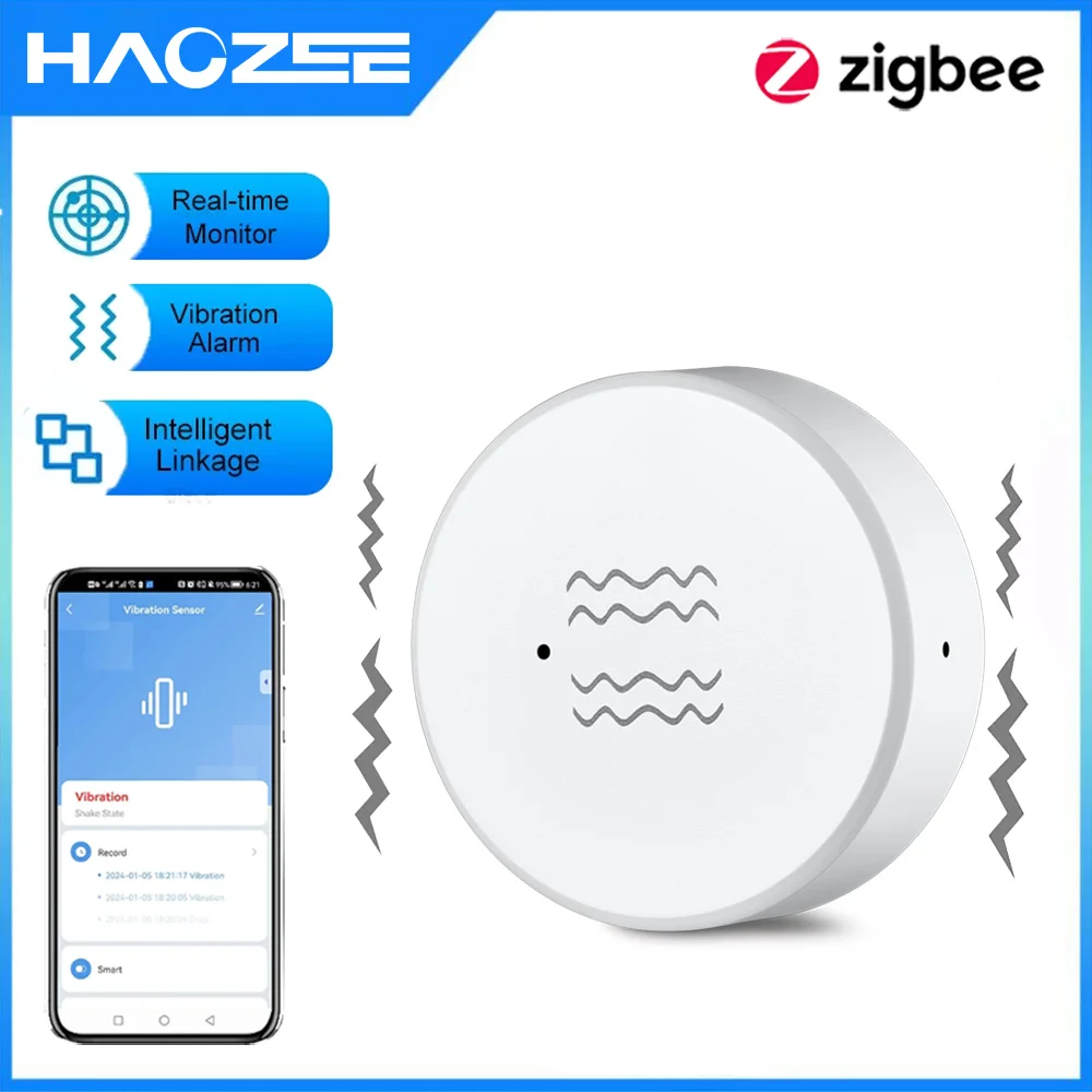 

ZigBee Smart Vibration Sensor Real Time Monitoring Door Window Detection Alarm Smart Home Security Protection System
