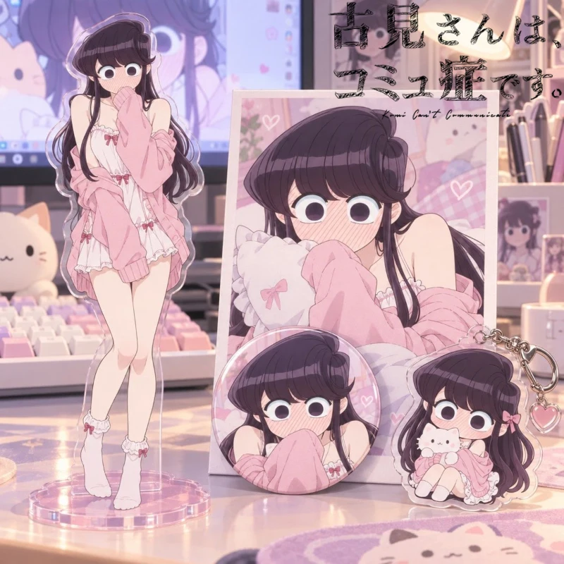 Anime Komi Can't Communicate Komi Shouko Cosplay Standing Plate Brooch Badge Keychain Keyring Card Set Accessory Ornament Prop