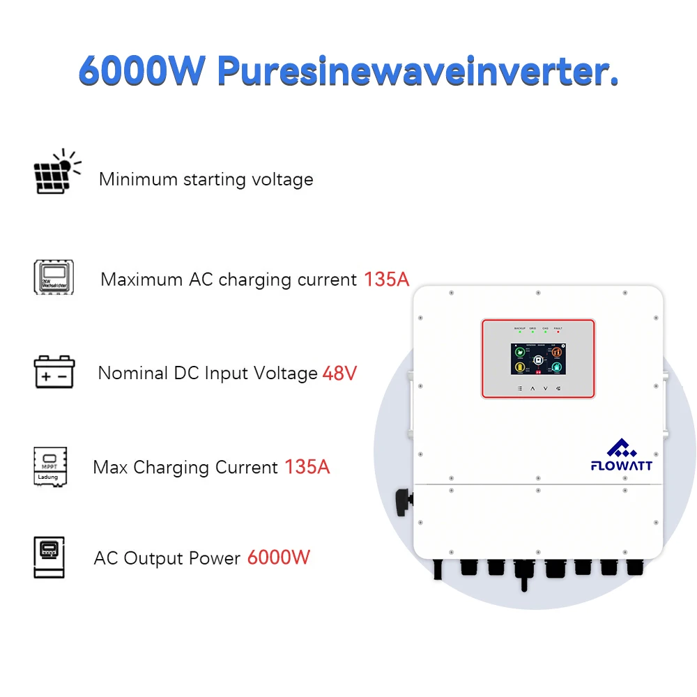 ECGSOLAX 6KW Hybrid Solar Inverter Pure Sine Wave 48V 230V Off Grid Inverter 135A Mppt Solar Controller Built-in WIFI