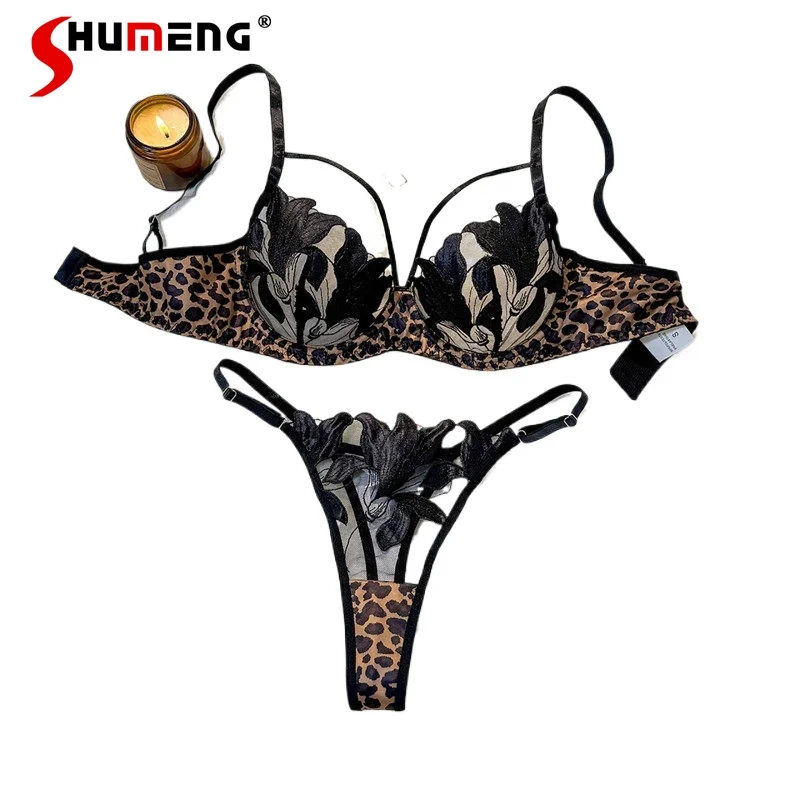 

Leopard Lace Lingerie Set Women Japanese Style New Sexy High End Underwear Bra Suits Female See Through Brief Sets