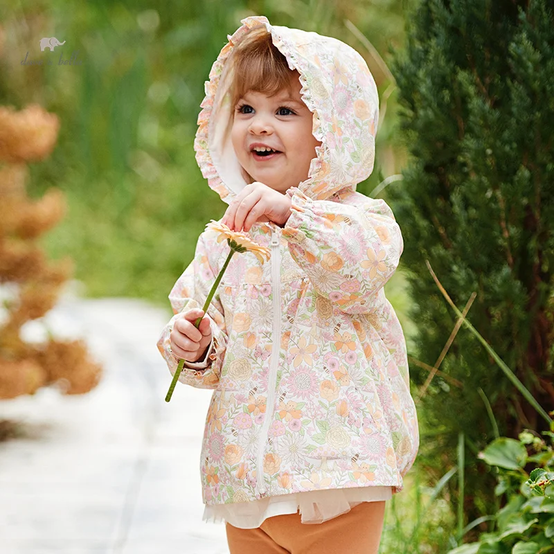 

Dave Bella Baby Girl Spring Autumn Coat Clothes Children Floral Hooded Outwear Coat Baby Kids Jacket DB1248539