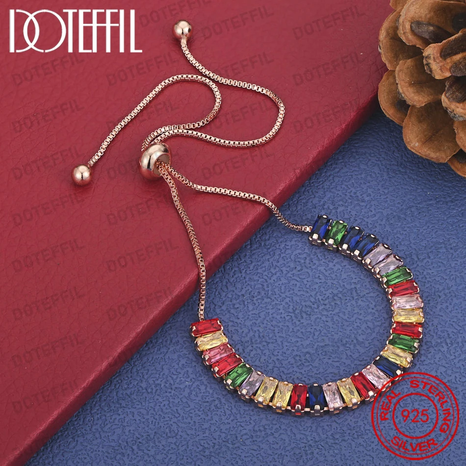 

DOTEFFIL Love Elegant Zircon Tennis Crystal Chain Rose Gold Bracelet Fashion Noble Engagement Wedding Women