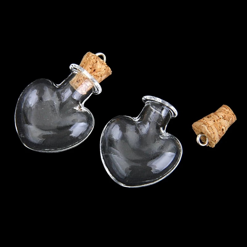 200Pcs Glass Cork Bottle Glasses Ampoules Wool Bottle Pendants Heart Form