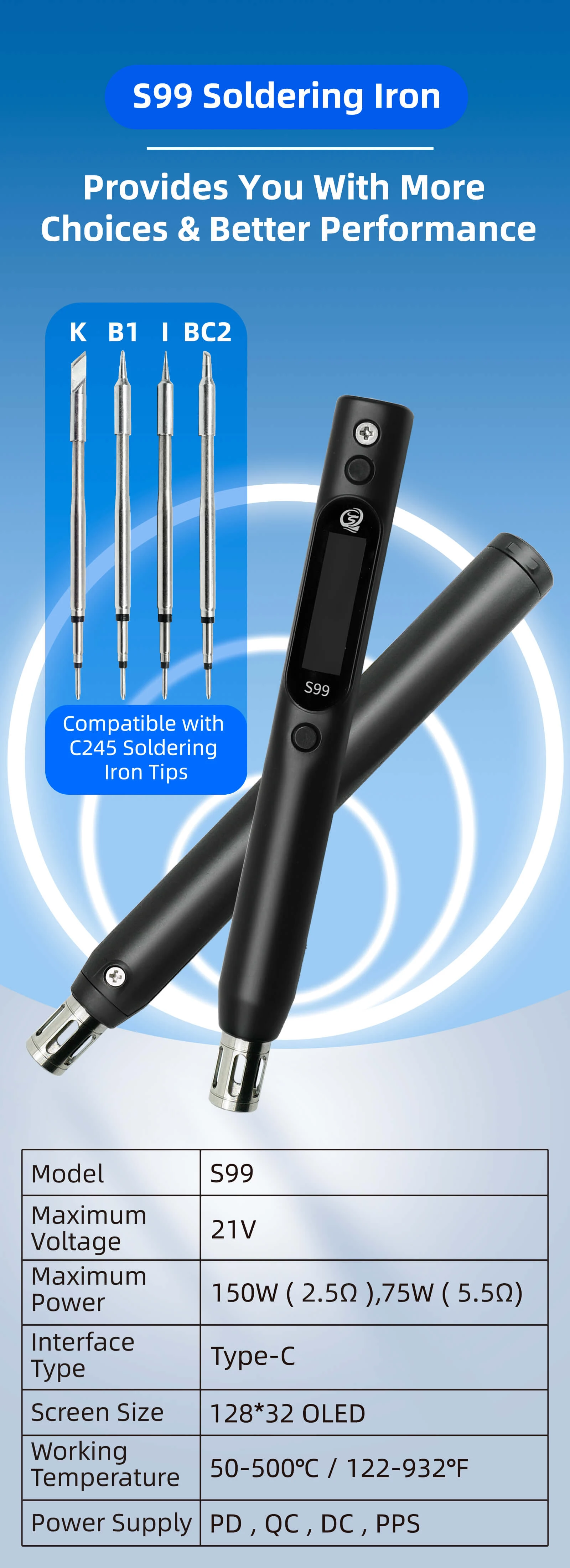 SEQURE S99 Anti‑Static Welding Pen With Adapter Kit Soldering Iron Compatible with C245 Tip RC Drone Electronic Repair Tool