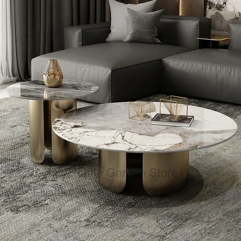 

Modern Minimalist Coffee Tables Round Marble Effect White Metal Side Table Simple Luxury Mesa De Centro De Sala Home Furniture