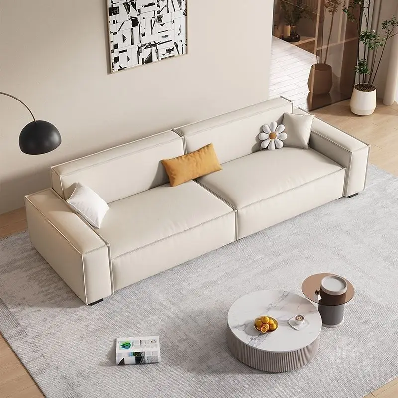 Minimalist cream wind tofu sofa living room simple modern technology fabric sofa