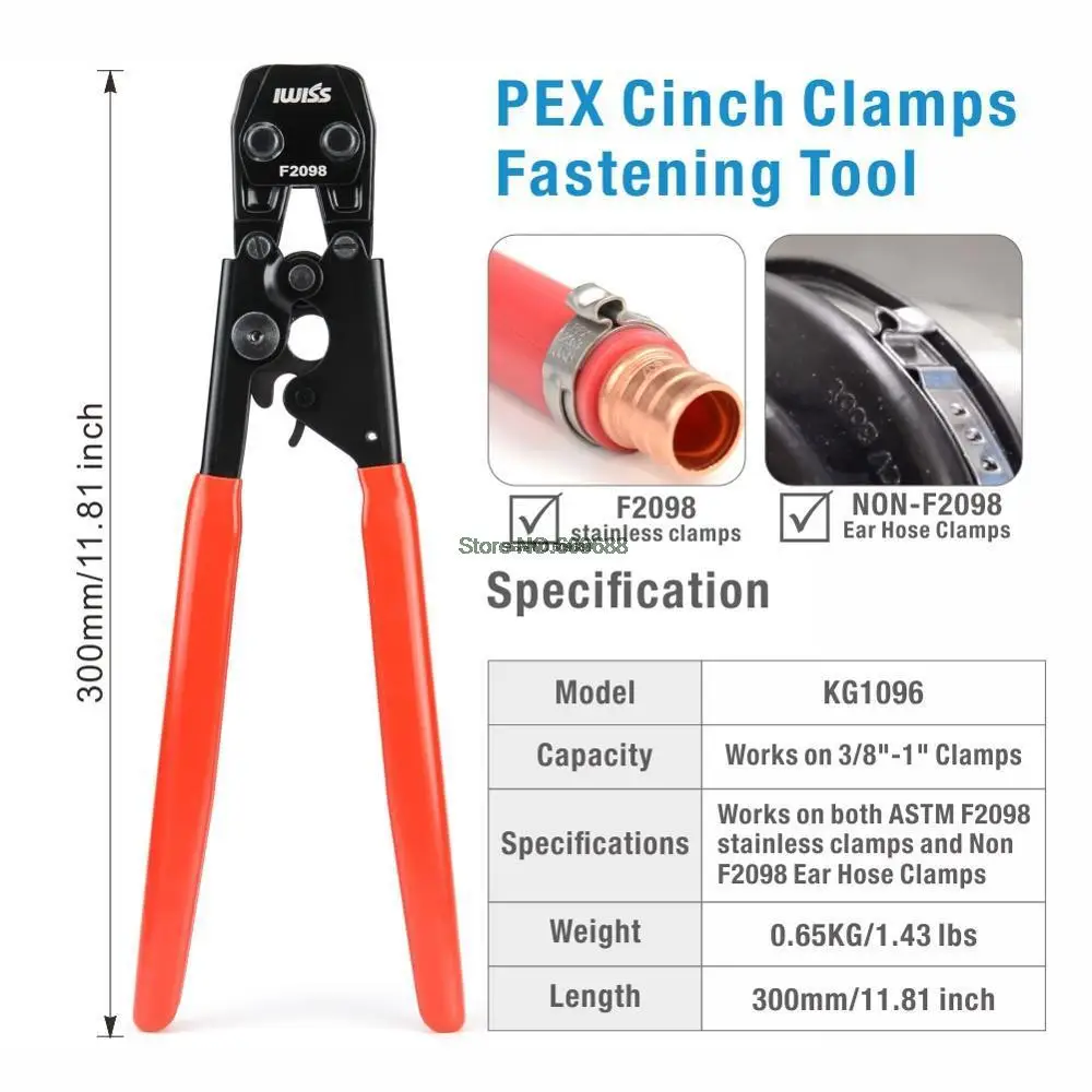 IWISS PEX Cinch Clamp Tool for Fastening Stainless Clamps from 3/8-Inch to 1-Inch with Calibration Gauge Suits ASTM F2098