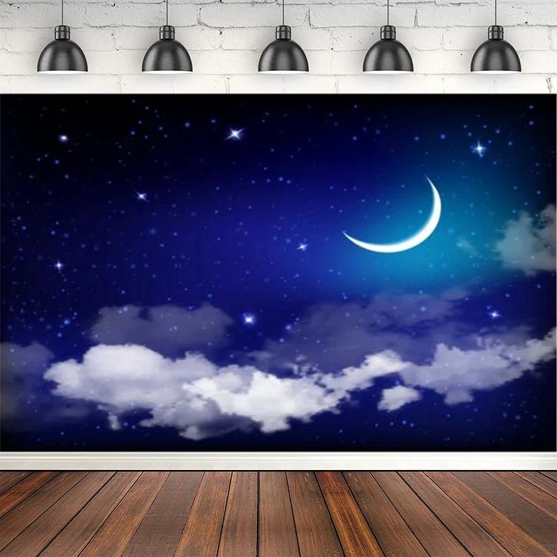 

Фон для фотосъемки детский душ ночное небо звезды луна облака плакат фон для фотосессии для фотостудии декор баннер