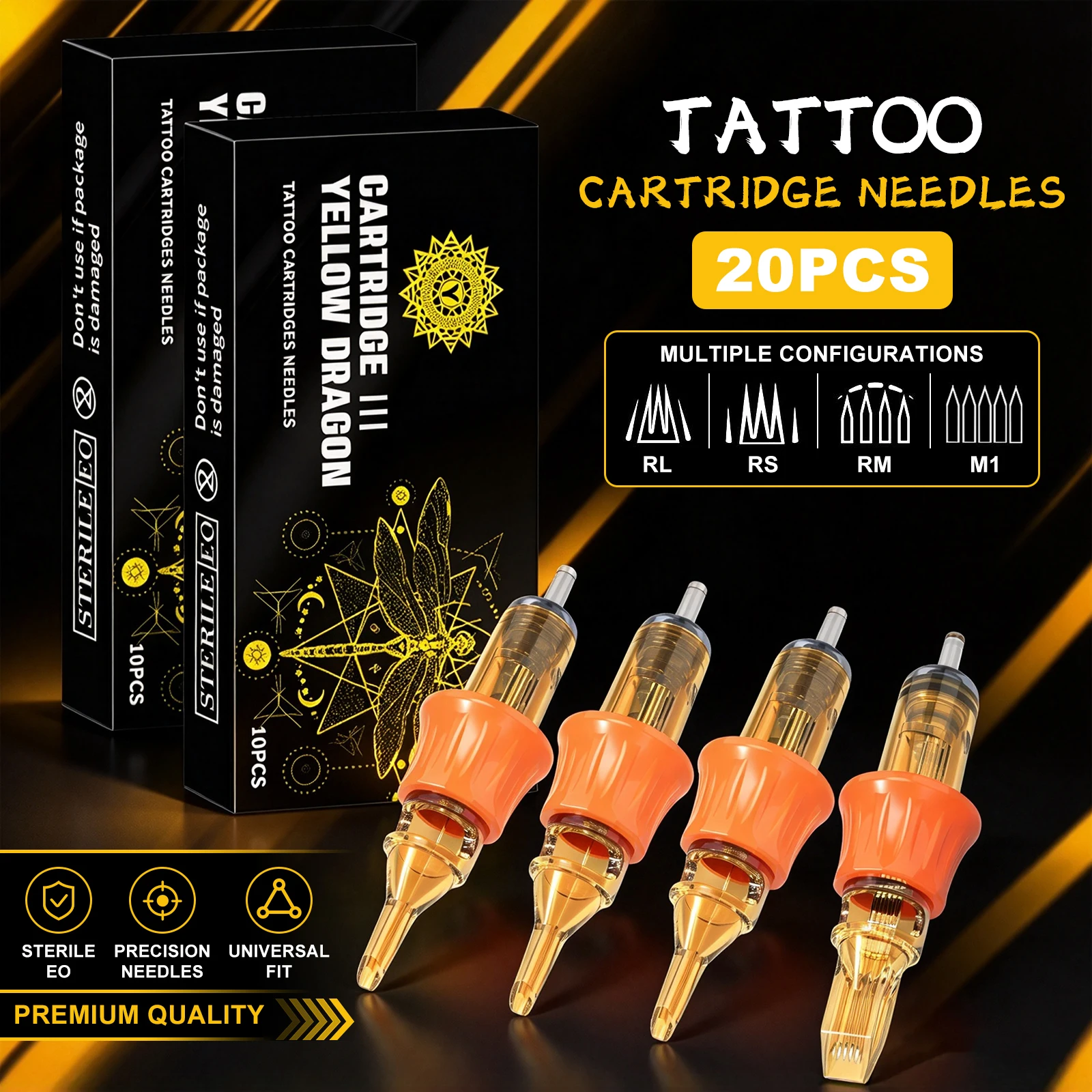 YILONG 20Pcs Disposable Tattoo Cartridge Needles Round Liner Shader Integrated Kit for Tattoo Machine Body Art Supplies