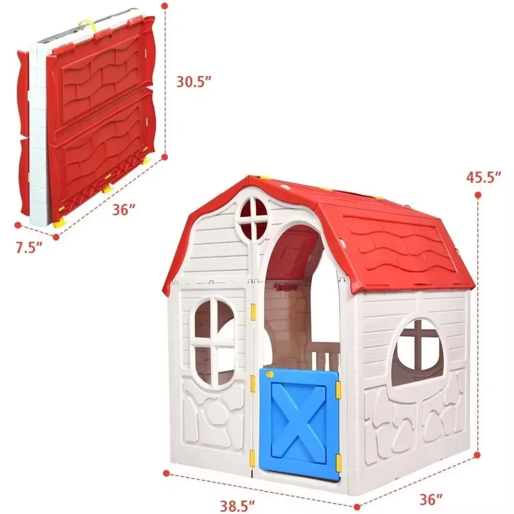 Kids Foldable Playhouse, Portable Game Cottage with Windows, Door, Realistic Home and Garden Play House, Gift for Toddler Boys