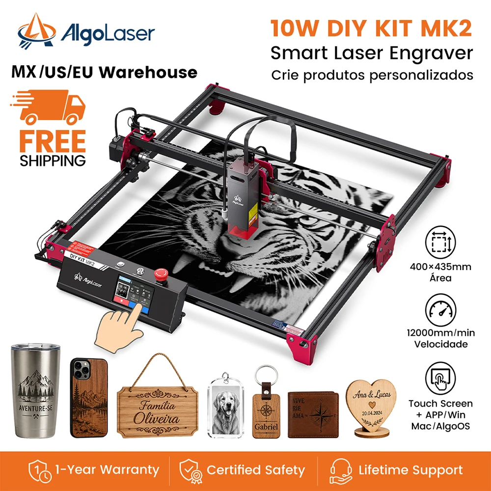 AlgoLaser DIY KIT MK2 10W Laser Cutter & Engraver WiFi & Offline Smart Control Top Choice for Small Business & Efficient Production CNC Engraving Machine for Woodworking & Custom Gifts