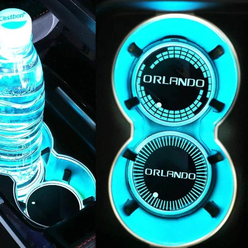 Luminous Car Water Cup Coaster Drink Holder Non Slip Light Mat for Chevrolet Orlando Badge Atmosphere Welcome Lamp Accessories