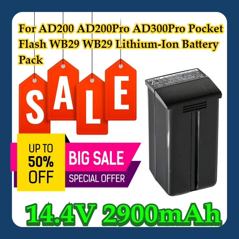 

For AD200 AD200Pro AD300Pro Pocket Flash 14.4V 2900mAh WB29 WB29 Lithium-Ion Battery Pack