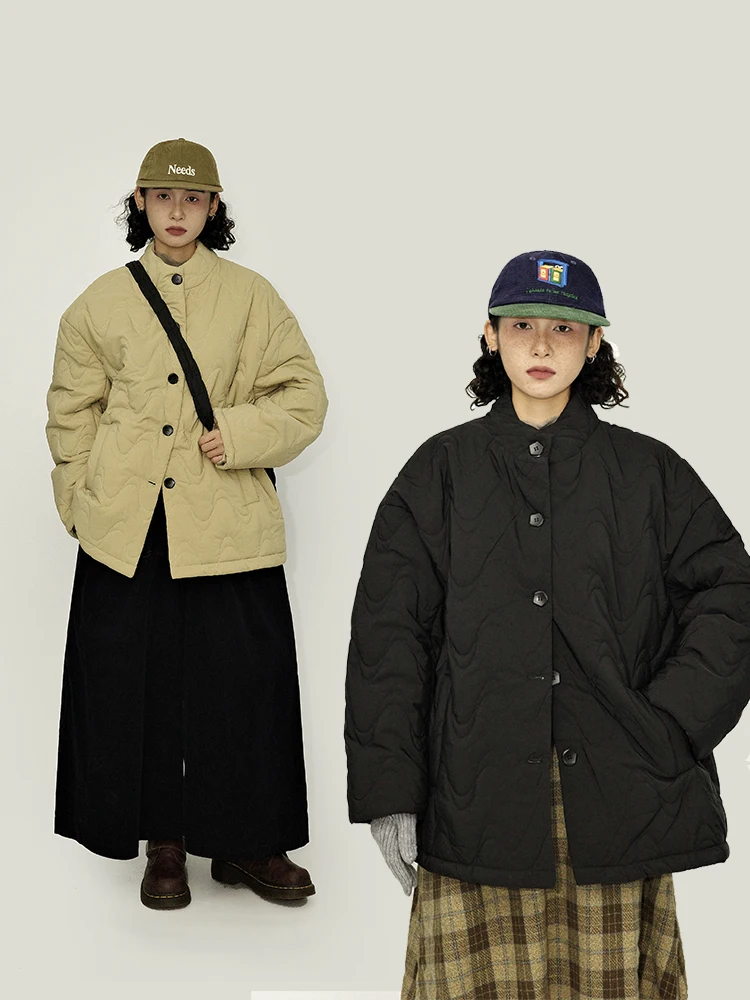 

Guluwo Winter Street Sle Свободный крой Однотонное хлопковое пальто с внутренней подкладкой Стеганое дизайнерское хлопковое пальто с волнистым цветком