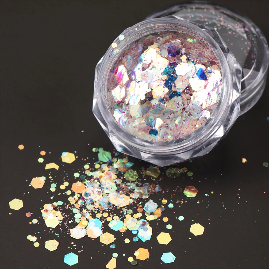 12 pièces sirène brillant hexagone Nail Art paillettes paillettes holographique poudre à ongles mixte Laser chatoyant manucure décoration fournitures