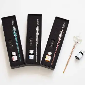 Crystal Glass Dipping Pen Gift Box Colorful Gold Powder Ink Signature Pen Set Creative…