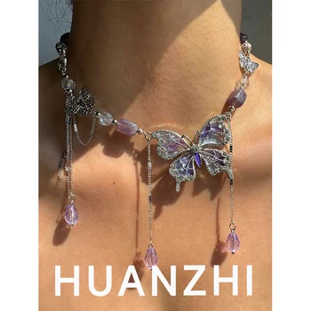 Mor Fantezi Kelebek Çok Katmanlı Püskül Kolye Kolye Kadınlar için Zarif ve Büyüleyici Güzel Takı Tatil Hediyesi