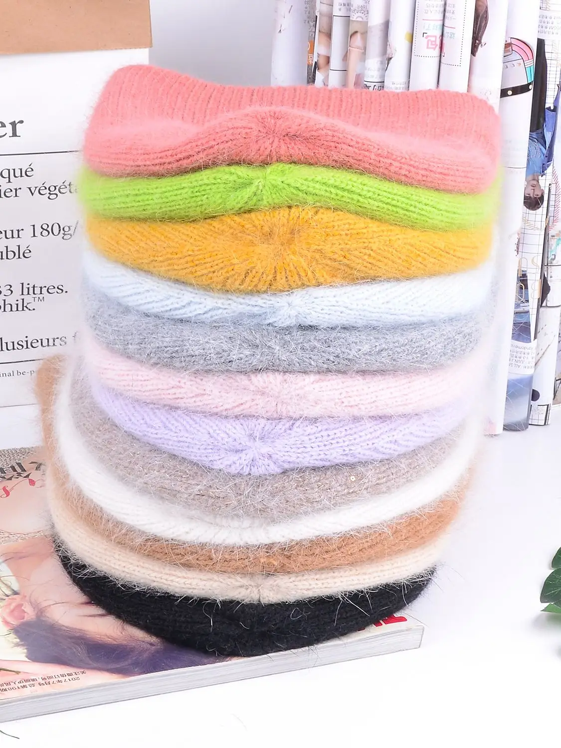 13 Farben neue hochwertige, am besten abgestimmte Damen-warme Skullies-Mütze aus Kaninchenfell, Wintermütze für Damen, weiche Herbstmütze, Geschenk – Detail 2