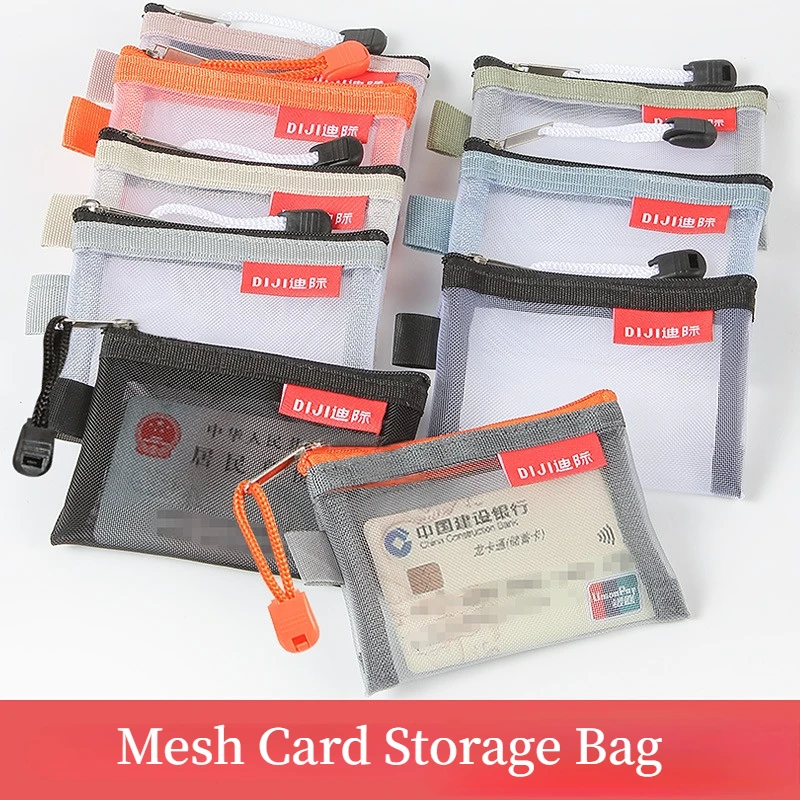 Transparent Mesh ID Card Holder Bank Card Zipper Pocket Travel Portable Mini File Bag Storage Organizer Key Data Cable Pouch 1PC