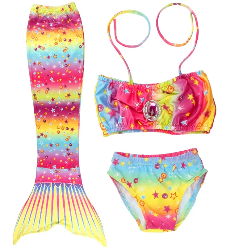 Maillot de bain queue de sirène pour enfants, maillot de bain bikini, utilisé pour la piscine et la plage, cadeau de vacances d'anniversaire pour fille, 3 pièces