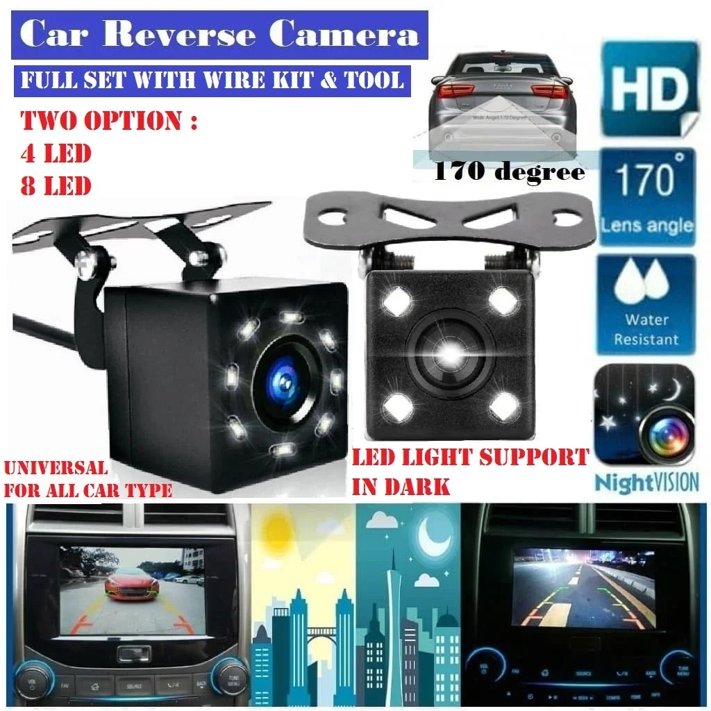 Car Rear View Camera Night Vision Reversing Auto Parking Camera IP68 Waterproof CCD LED Auto Backup Monitor 170 Degree HD Image