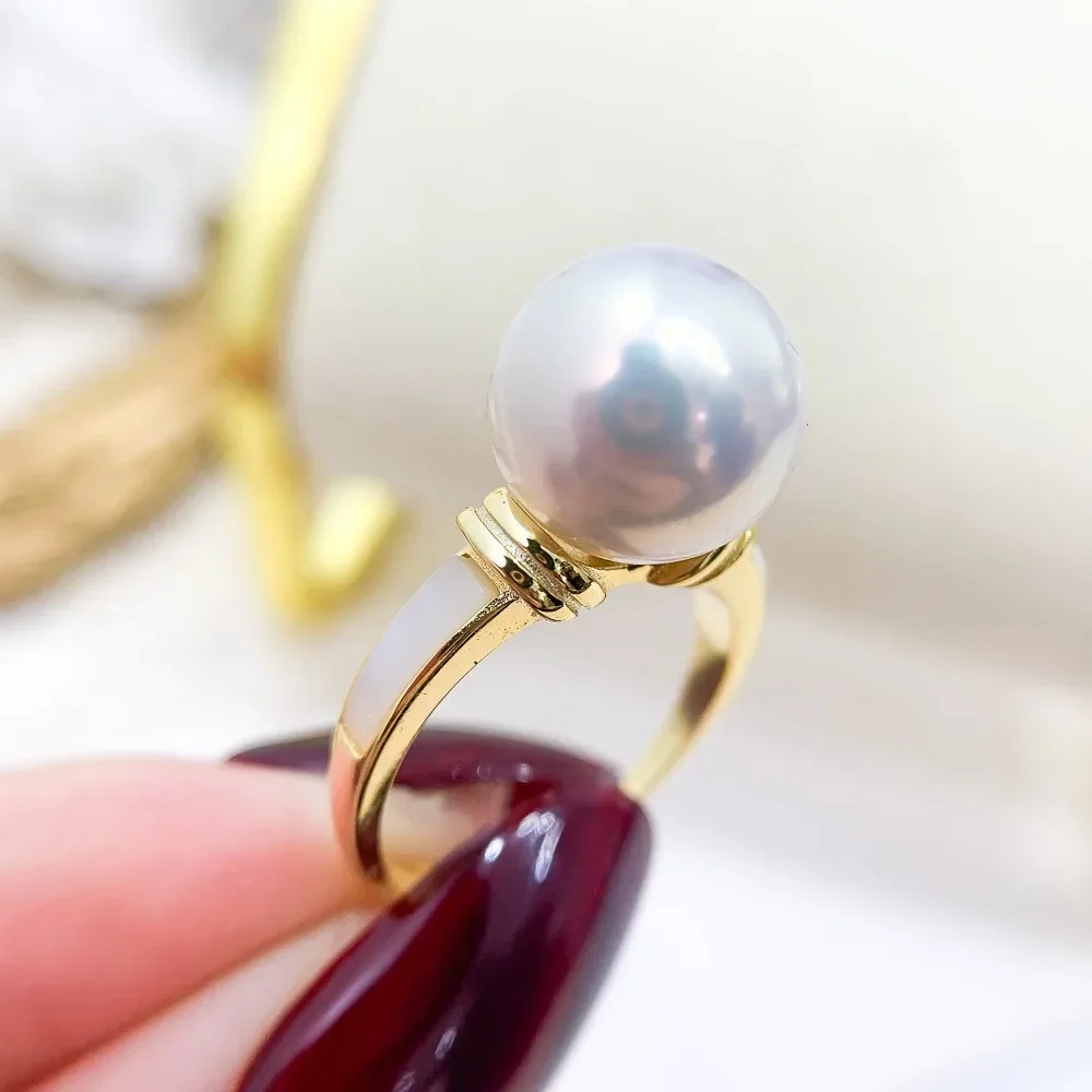 

DIY Pearl Ring Accessories S925 Sterling Silver Ring Empty Holder Fashion Gold Silver Jewelry Fit 10-13mm Round Z370