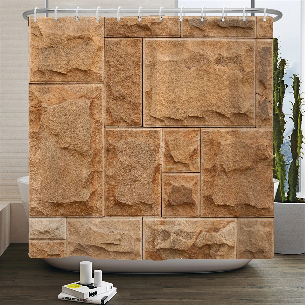 Stone Wall Painting Shower Curtain Bathroom Curtain Polyester Fabric Art Shower Curtains Restroom Decor Waterproof With Hooks