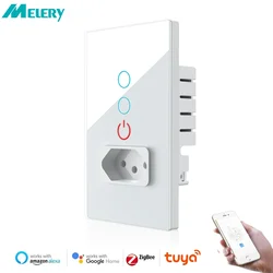 Melery Zigbee Smart Tuya Brazil Inrerruptor Light Switch Wall Socket Plug Outlet Glass Touch Panel Remote by Alexa Google Home