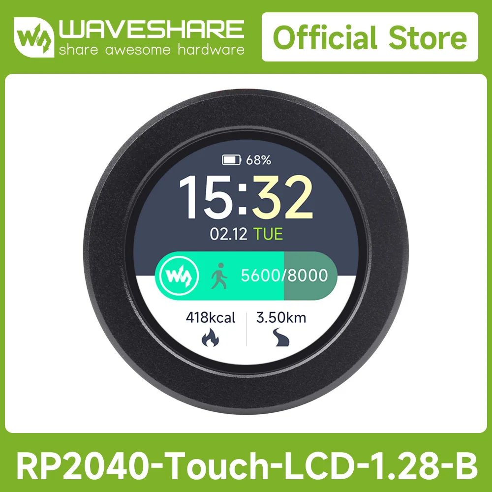 RP2040 Microcontroller Development Board, with 1.28inch Round Touch LCD, Accelerometer And Gyroscope Sensor, With CNC Metal Case