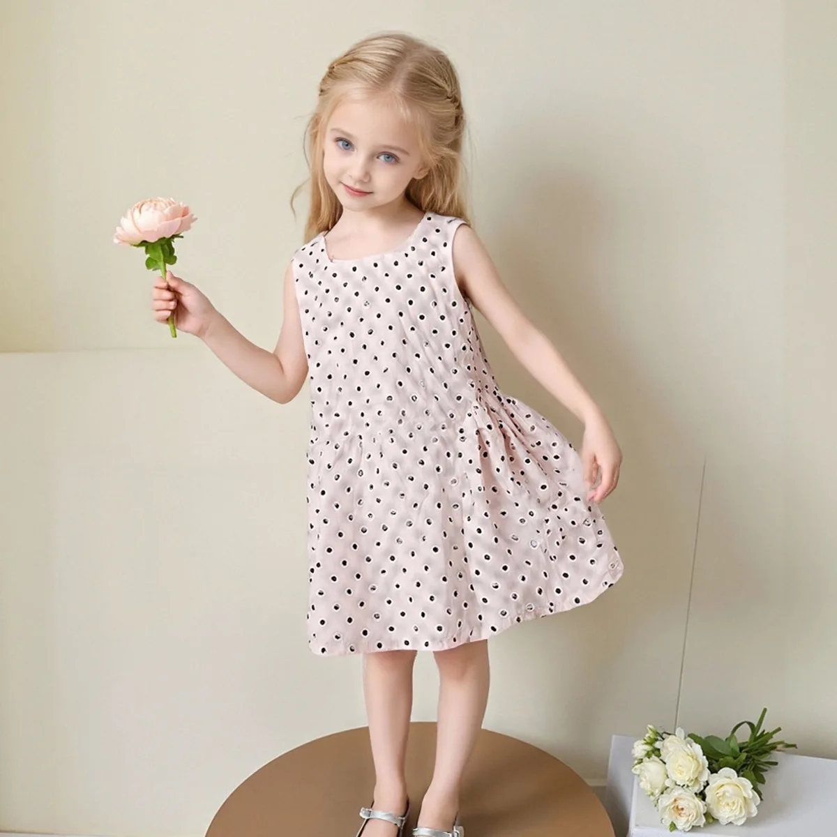 

Платье для девочек, весна-лето 2026, новое летнее платье принцессы с французским бантом в горошек, новое милое платье для маленьких девочек